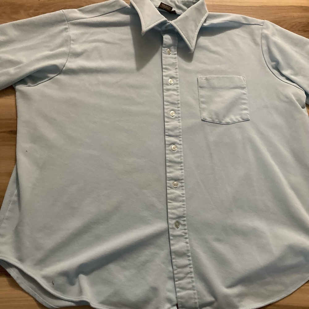 VTG 70s Sutton Men's Blue  Short Sleeve Dagger Collar Button Up Shirt Size 18